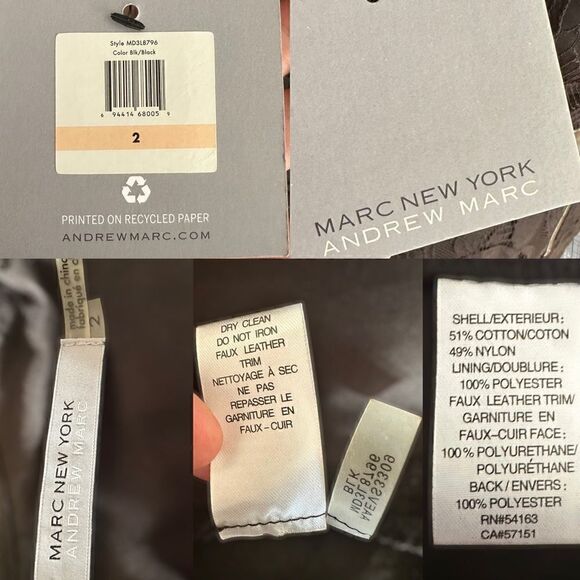 Marc New York Andrew Marc Black Dress Faux Leather Panels Size 2 - Picture 12 of 15